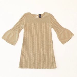 GAP Gold Cable Knit Sweater Dress W/Bell sleeves